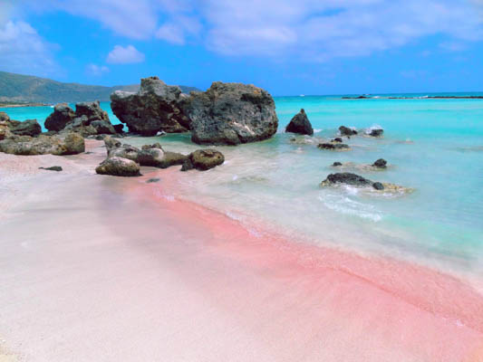 Pink sand at Elafonissi Beach in Crete, Greece